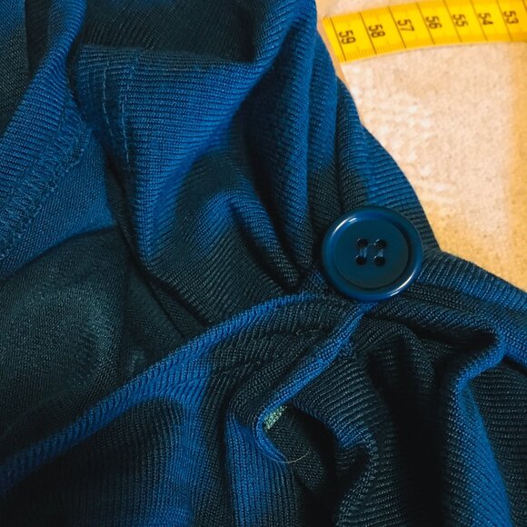 Peacock Blue Button Wrapover Handkerchief Hem Sweater - Picture 9 of 16